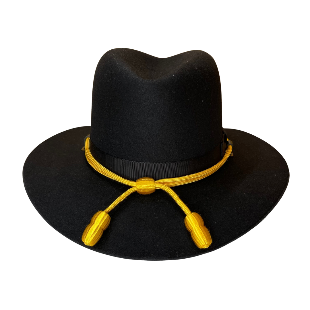 US Army Cavalry Hat with Trooper Pinch Crown Complete Set Hat Yellow Cord Leather Strap Cav Hat Company
